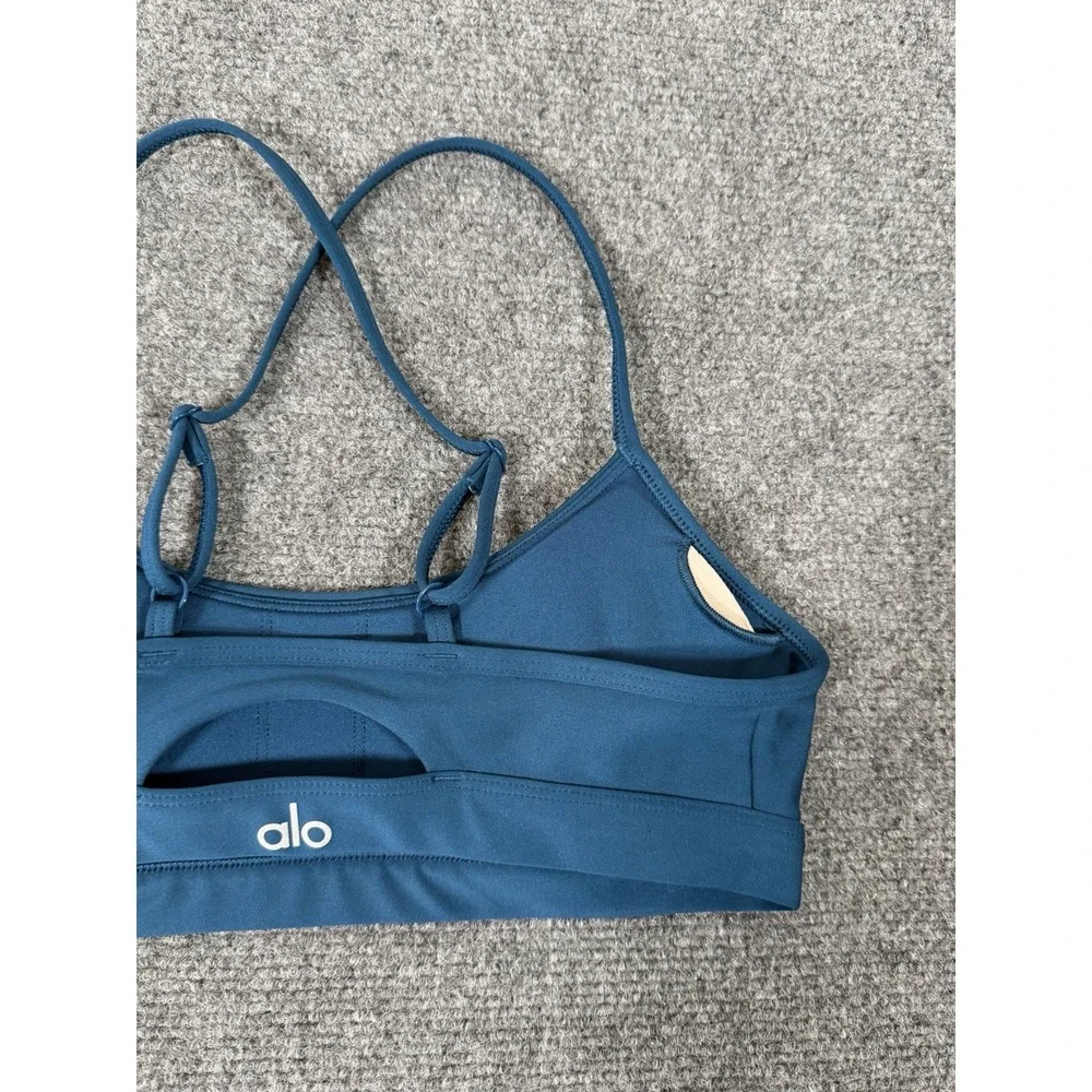 Alo Yoga Airlift Intrigue Bra Women's Small Eclipse Blue Strappy Sports Bra Rare